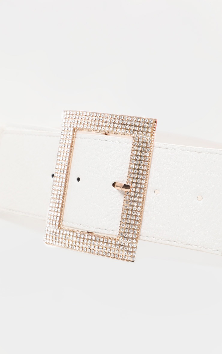 White Diamante Square Buckle Belt image 3