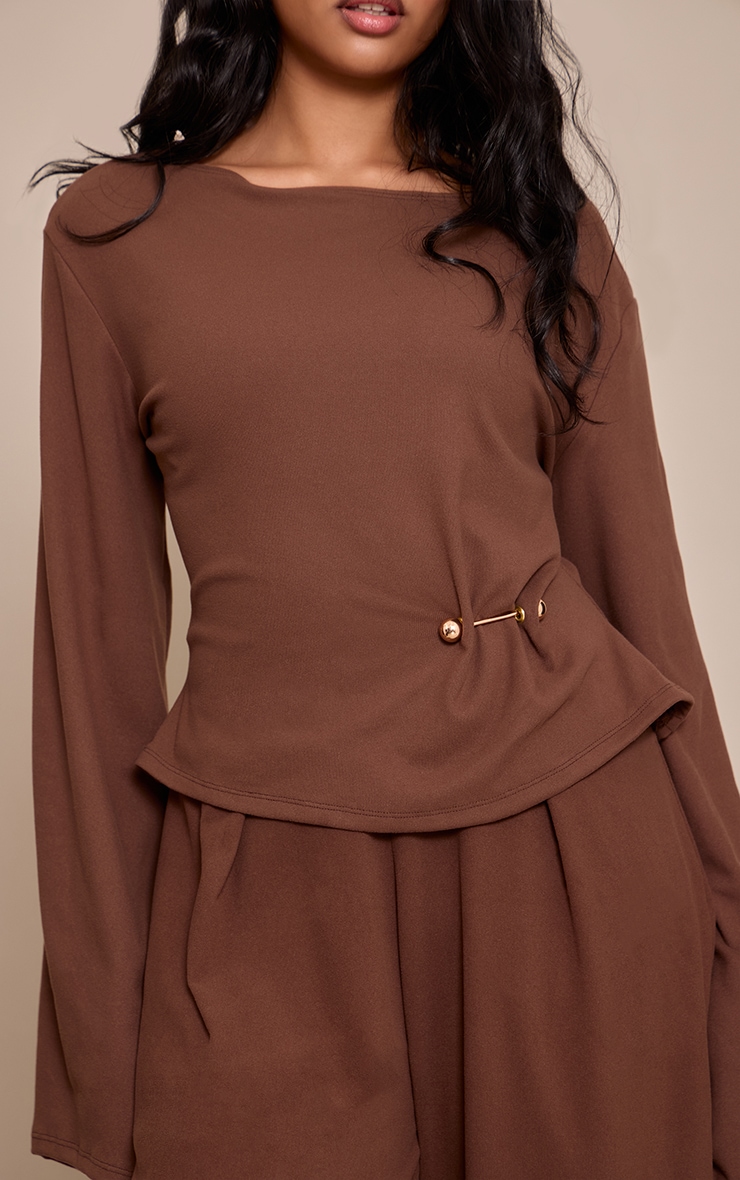 Petite Chocolate Gathered Trim Detail Top  image 4