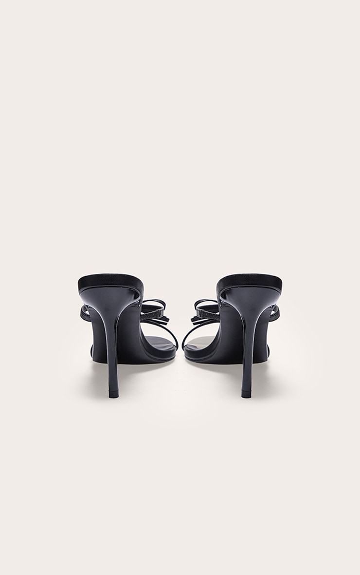 Mules rondes en PU noir à talon aiguille et noeuds sur les brides image 3