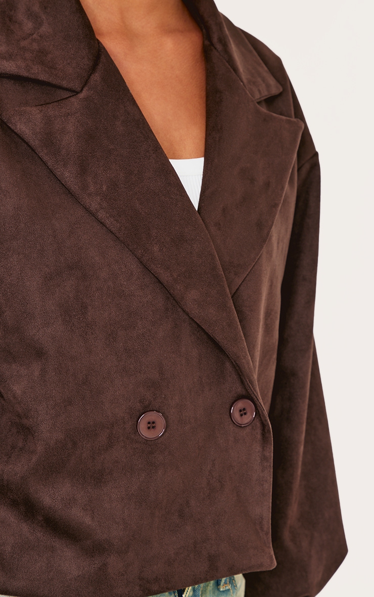 Chocolate Faux Suede Balloon Sleeve Trench Coat image 4