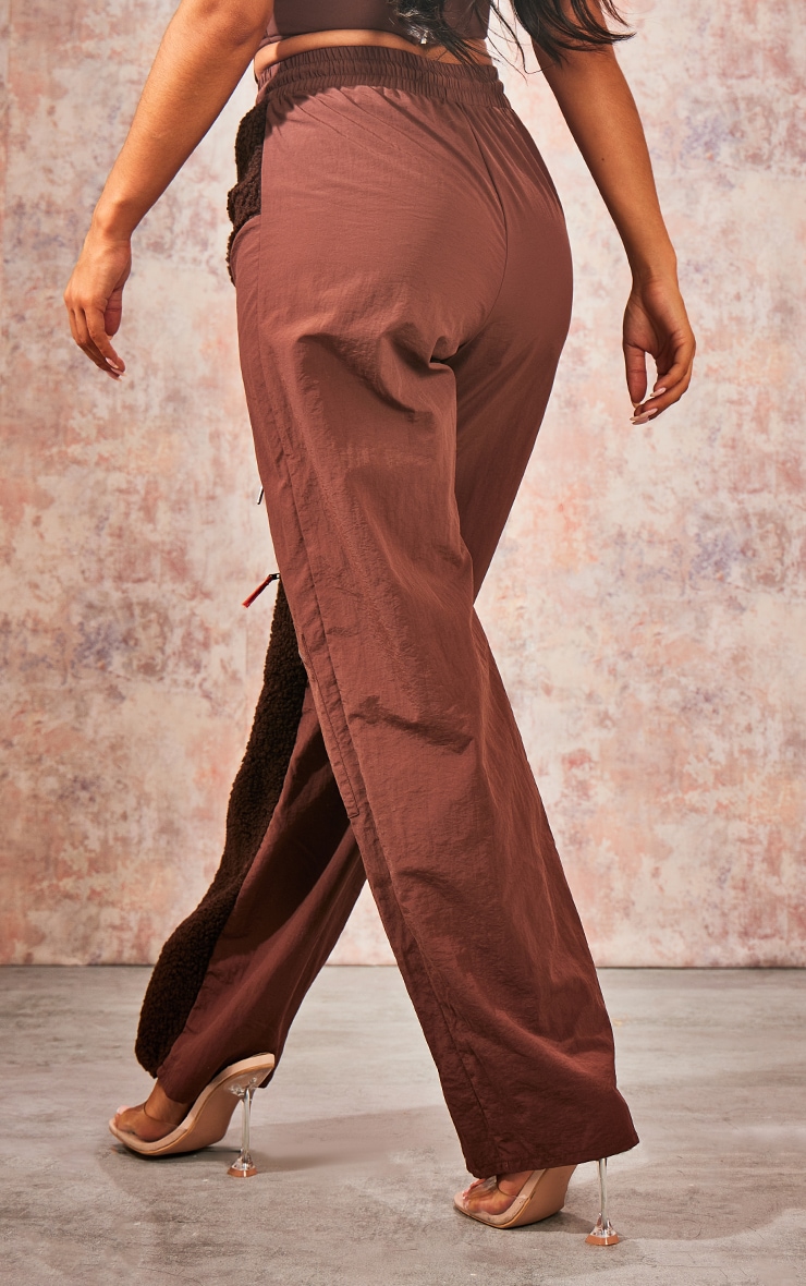 Chocolate Brown Borg Panel Trousers image 3