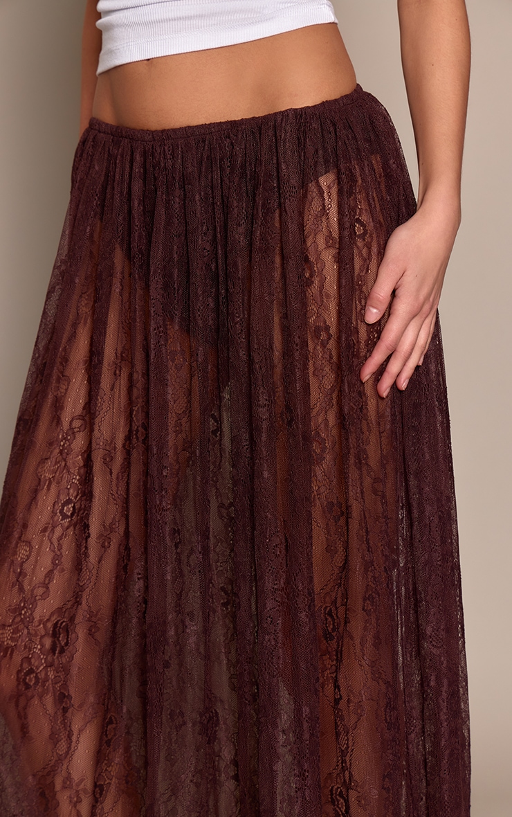 Dark Chocolate Sheer Lace Maxi Skirt image 4