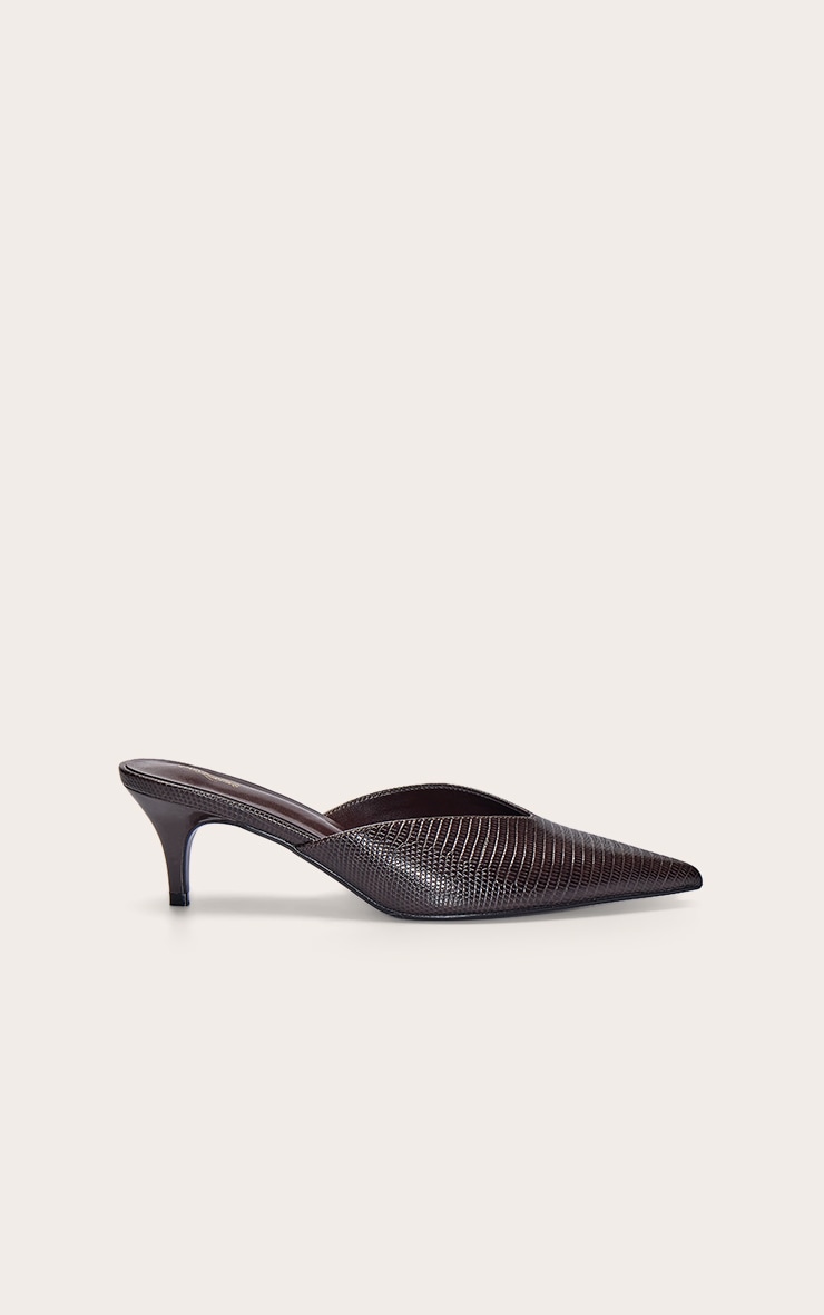 Chocolate Python Pointed Toe Heeled Mule image 2