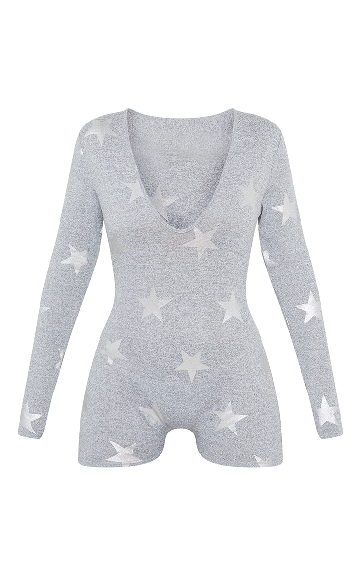 Grey With Silver Stars Printed Pj Romper PrettyLittleThing QA