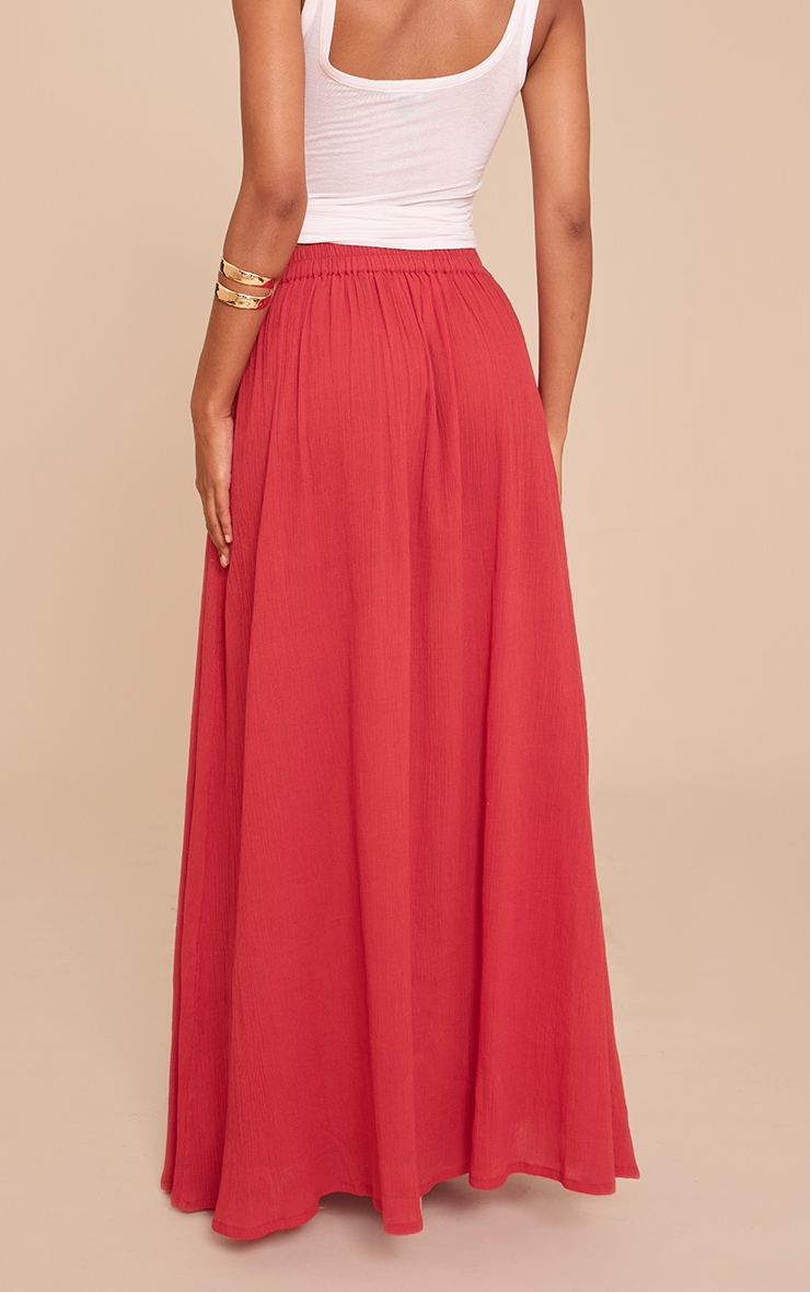 Tomato Red Cotton Cheesecloth Elasticated Waist Maxi Skirt image 3