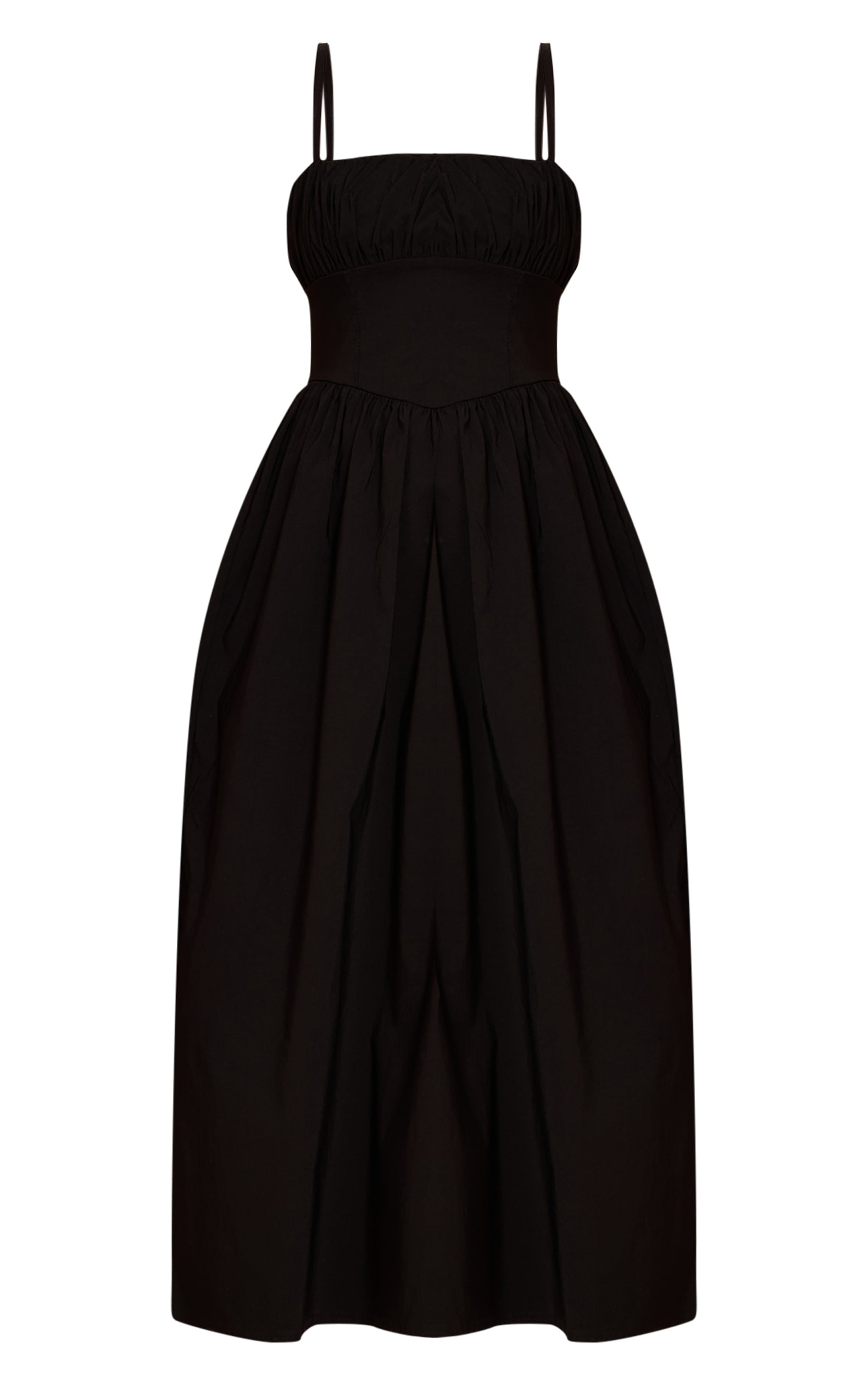 Black Stretch Woven Ruched Bust Detail Strappy Maxi Dress image 5