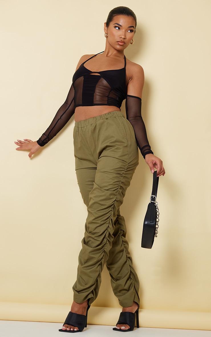 Black Mesh Panelled Halter Cold Shoulder Crop Top image 3