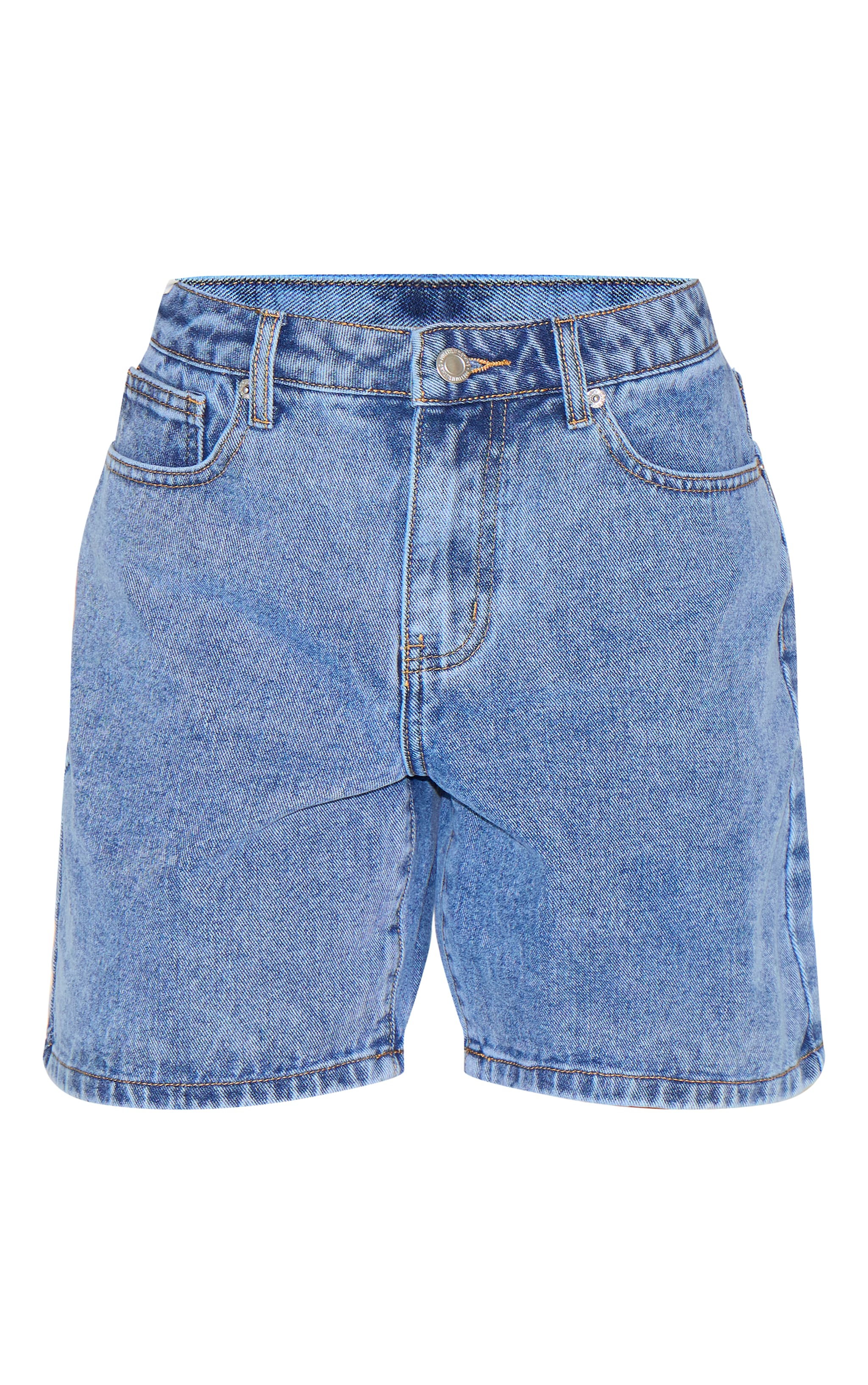 Petite Mid Blue Wash Low Rise Baggy Boyfriend Shorts image 6