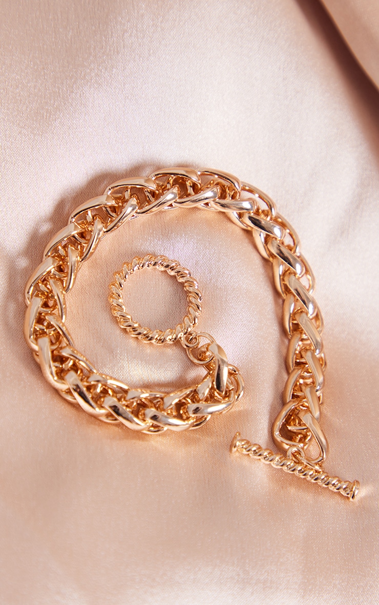 Gold Chunky Chain Twist T Bar Bracelet image 2