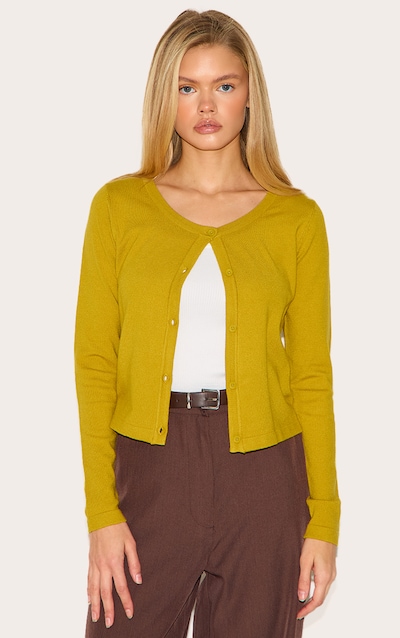Cardigan basique en maille tricot fine vert olive à boutons