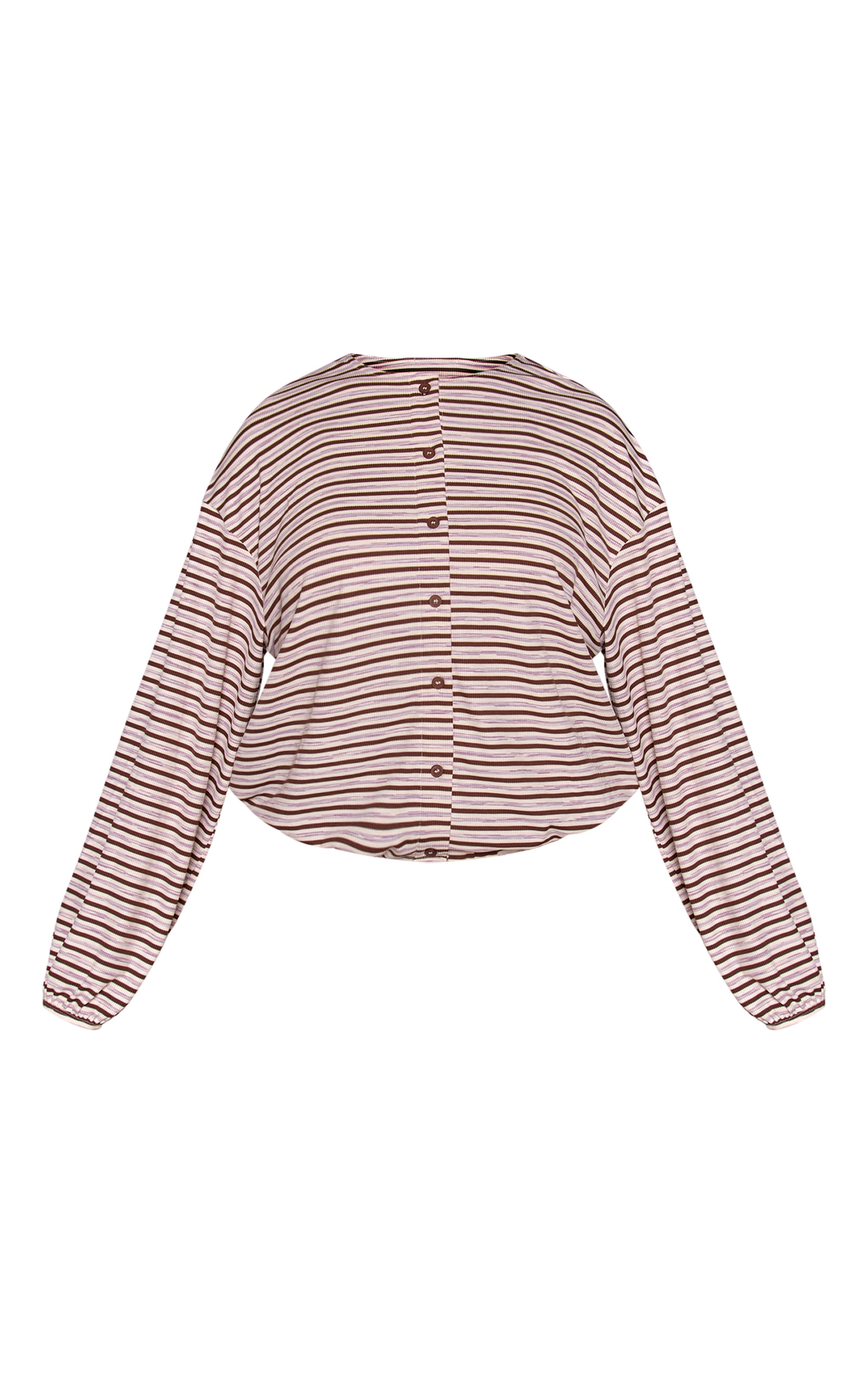 Plus Dark Brown Stripe Soft Rib Relaxed Button Up Top image 5