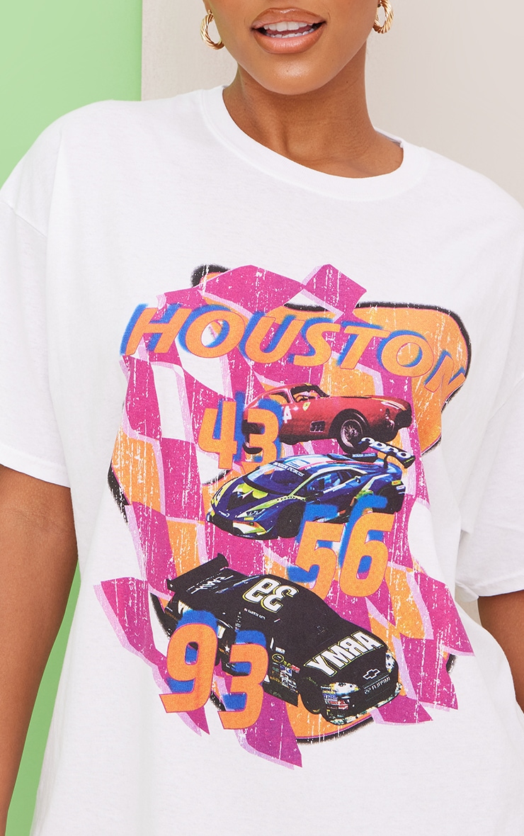 T-shirt blanc à imprimé Houston & voitures image 4