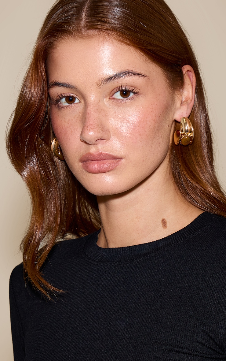 Brown Resin Chunky Hoop Earrings image 1
