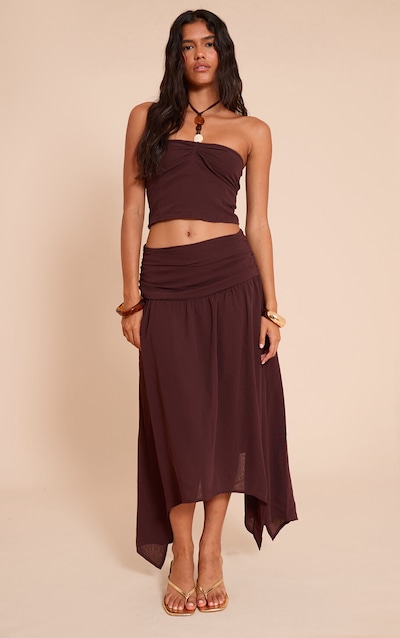 Dark Plum Asymmetric Hem Maxi Skirt