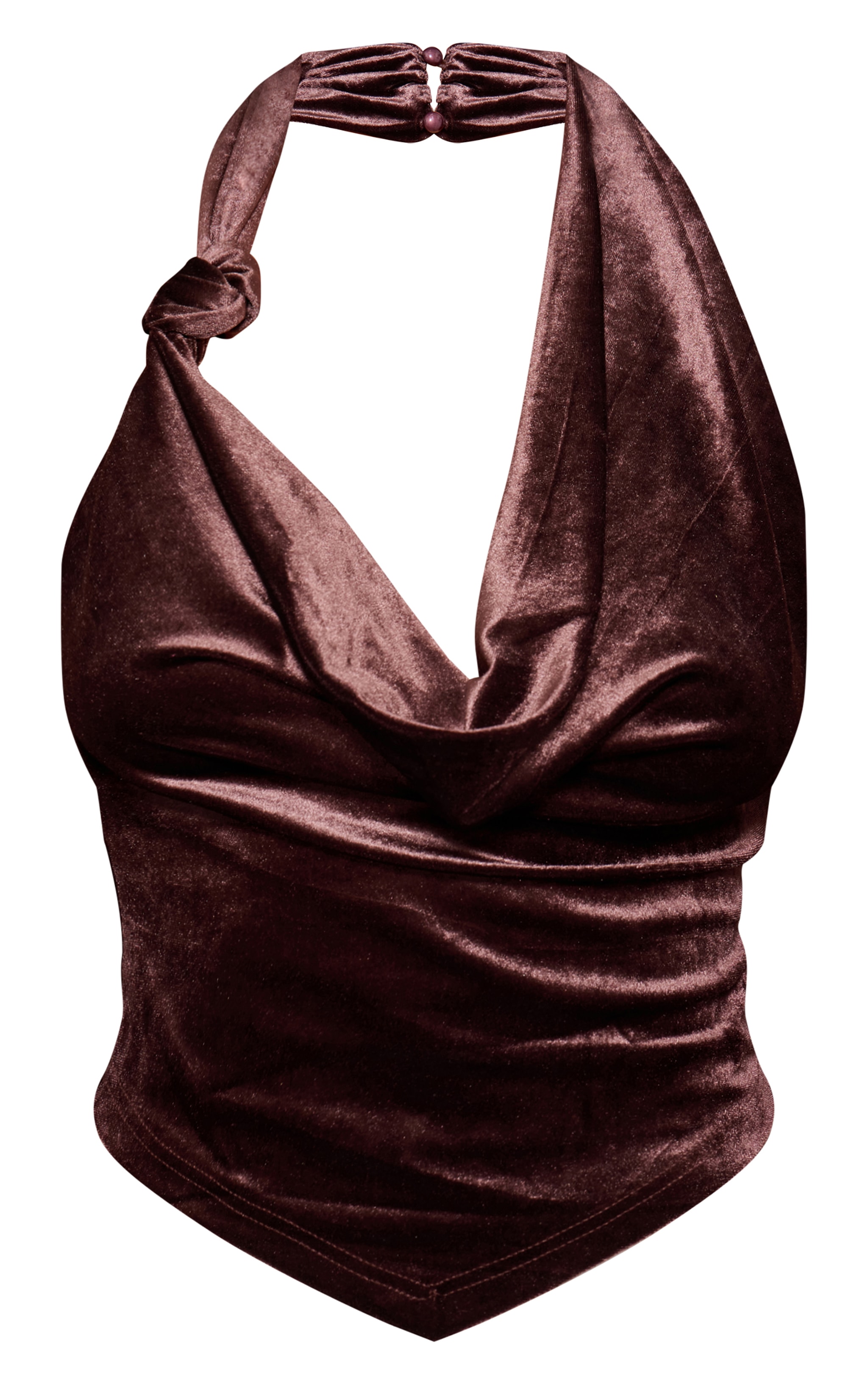 Chocolate Velvet Cowl Neck Long Top image 5