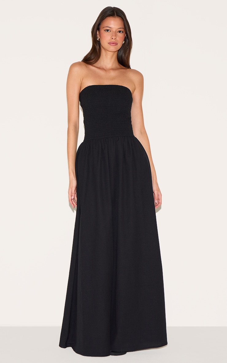 Black Bandeau Shirred Detail Maxi Dress image 1