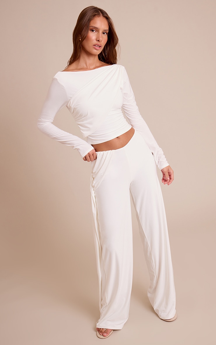 Cream Double Layer Slinky Drape Top image 3