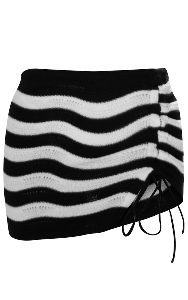 Monochrome Wave Knit Side Tie Mini Skirt