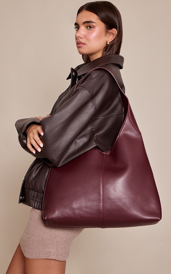 Tote bag structuré en PU bordeaux