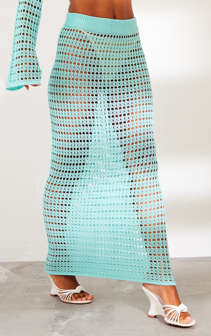 Aqua Crochet Knit Maxi Skirt image 2