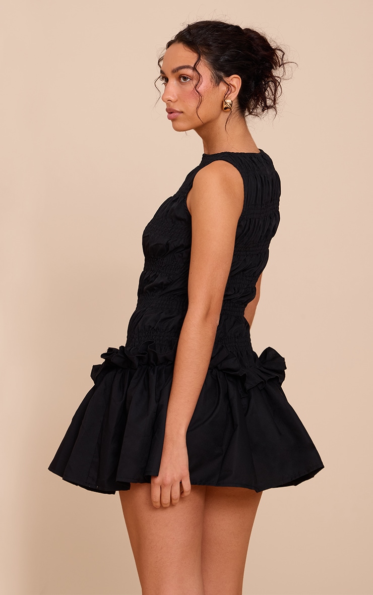 Black Tailored Shirred Frill Shift Dress image 2