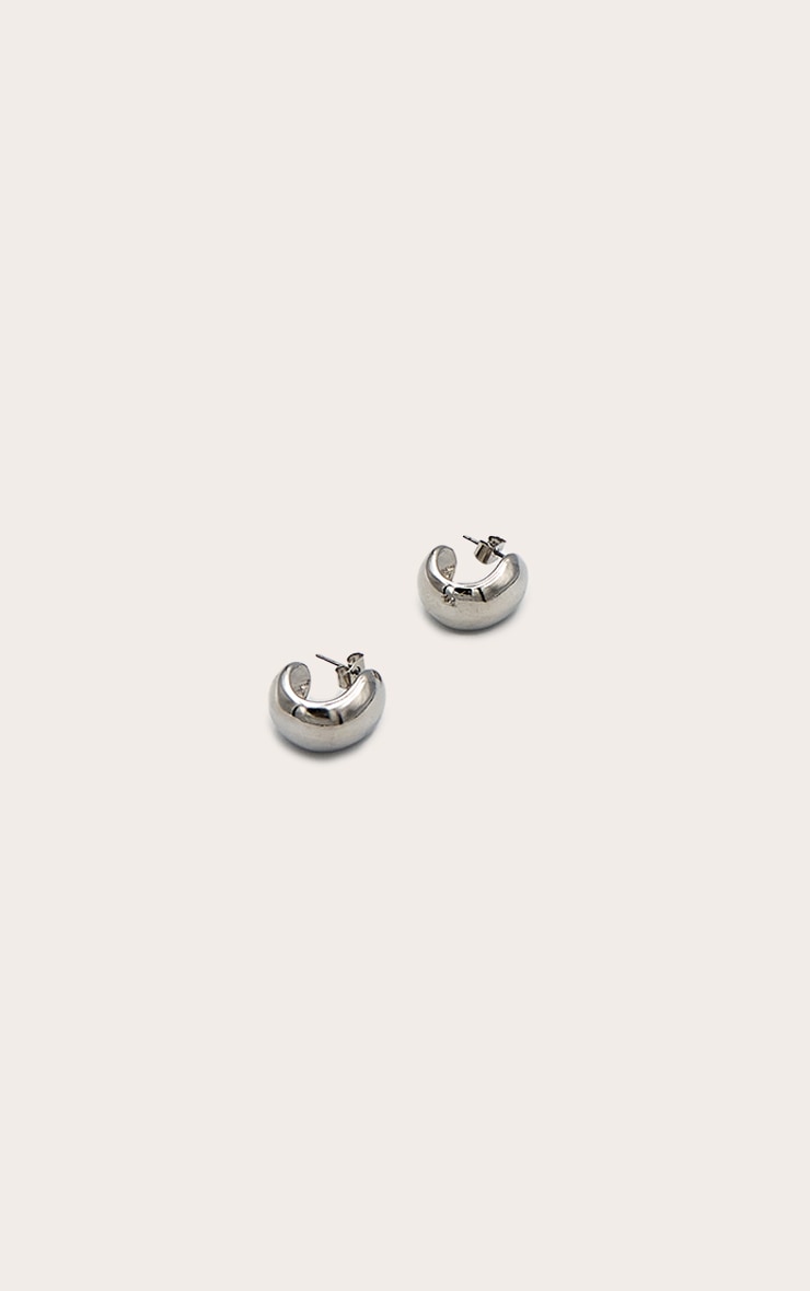 Silver Chunky Hoop Huggie Earrings image 2