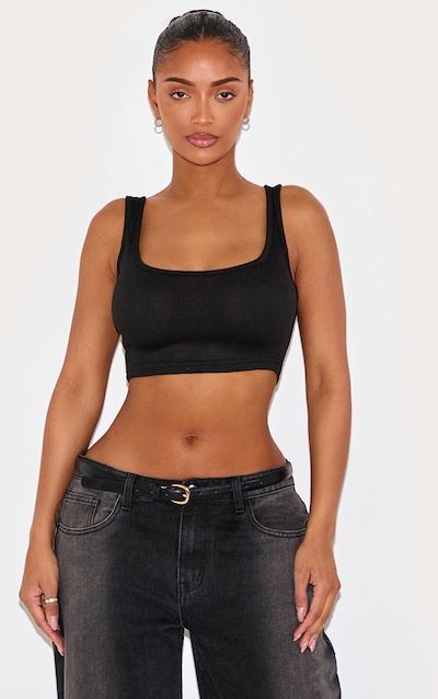 Shape Black Ribbed Scoop Neck Crop Top