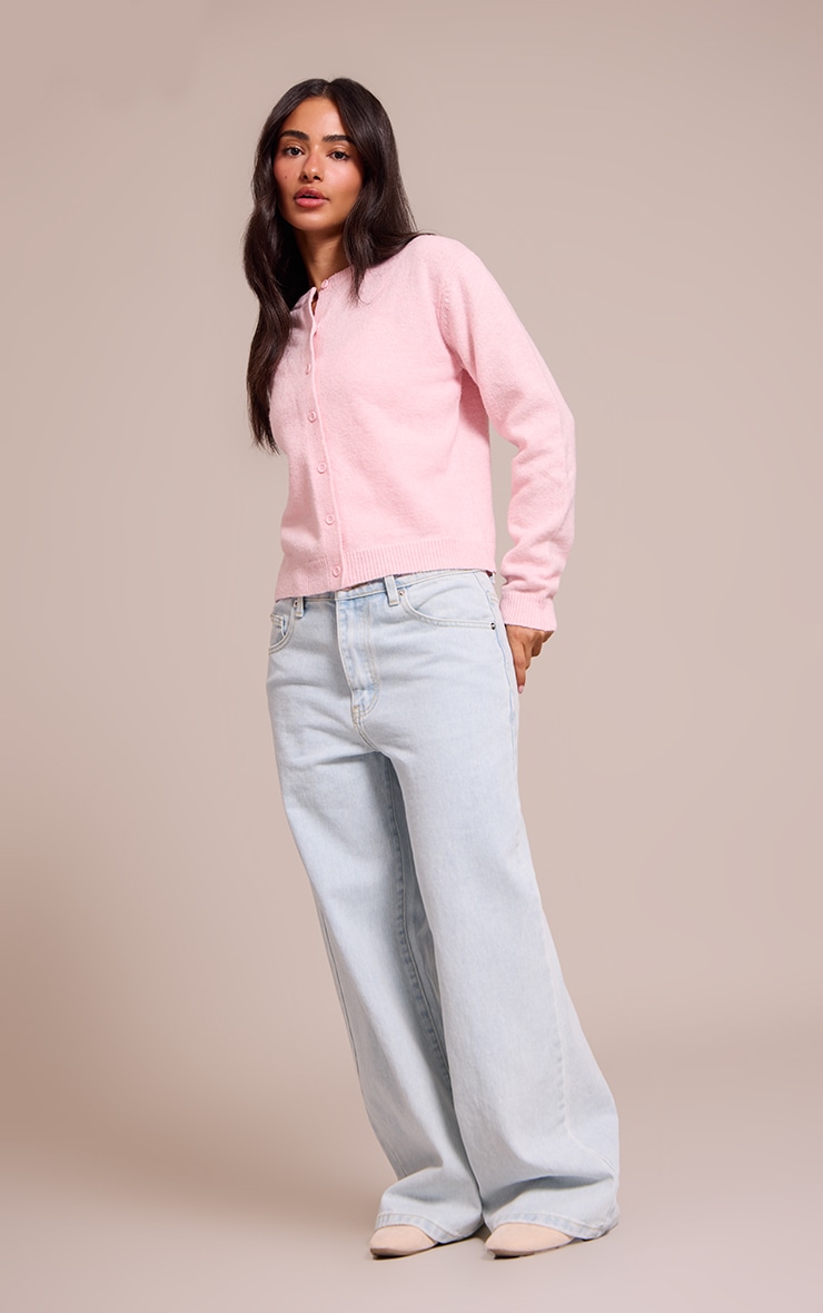 Petite Baby Pink Knit Button Through Cardigan image 3
