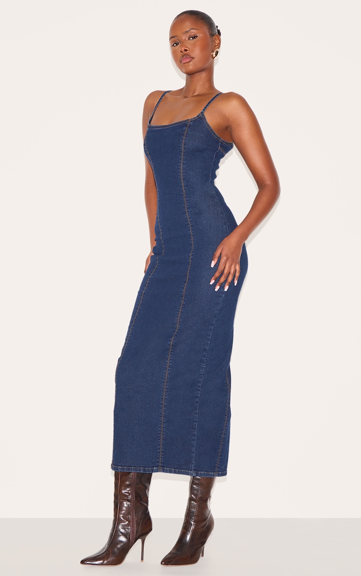 Robe mi-longue en jean indigo à bretelles fines image 3