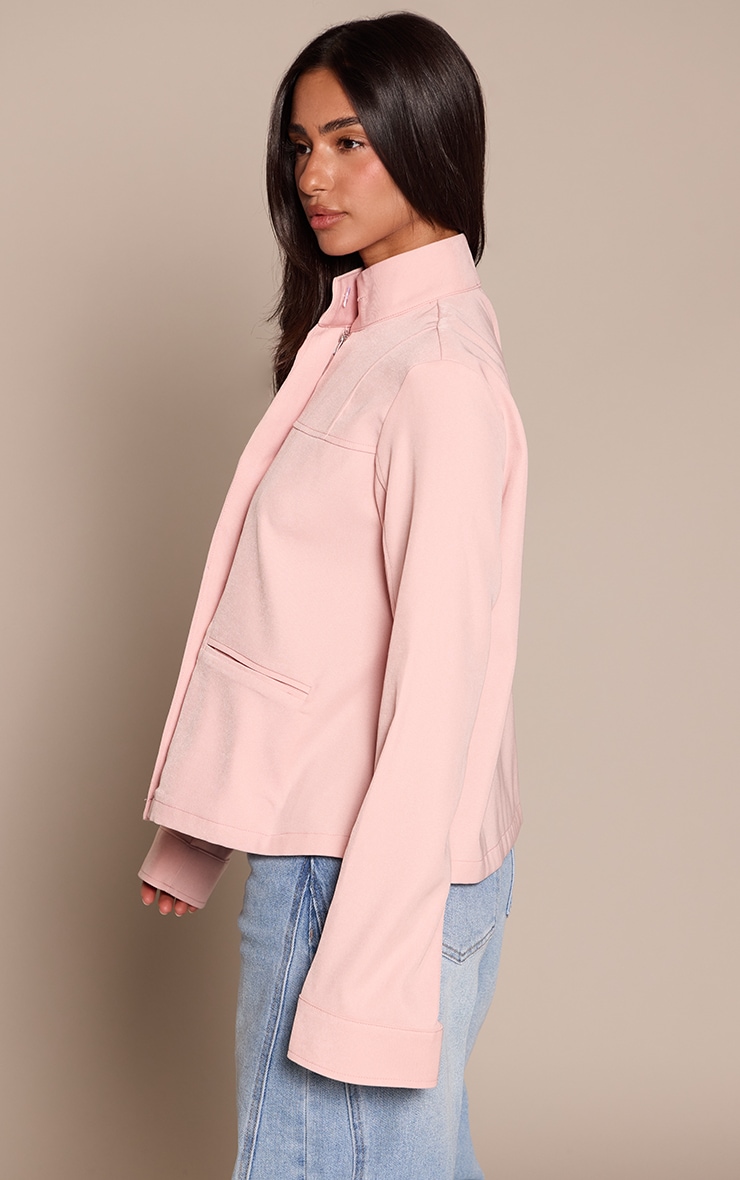 Petite Baby Pink Funnel Neck Tailored Jacket image 2