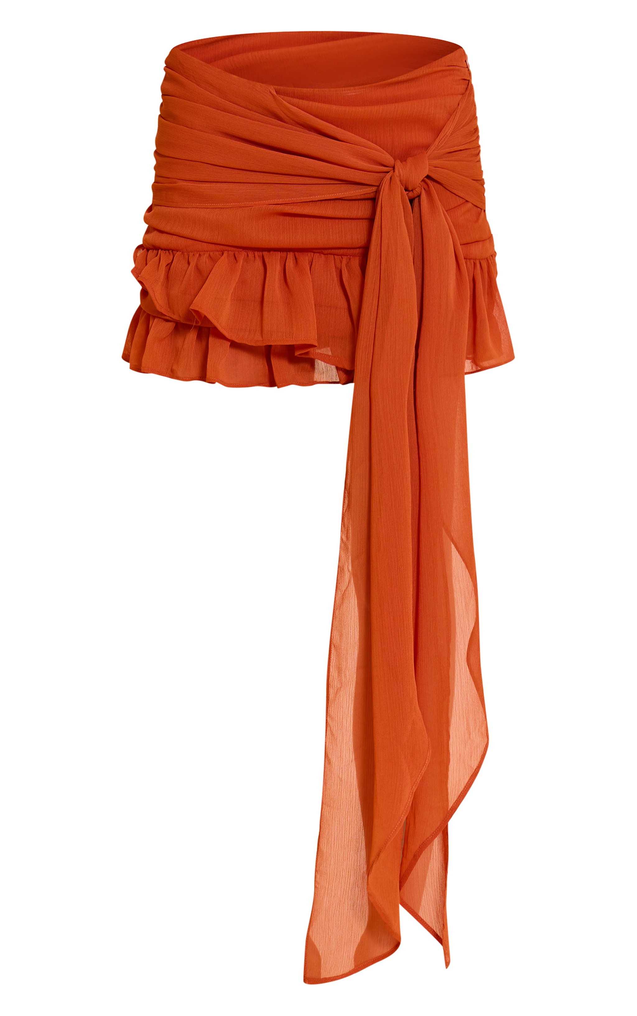 Rust Chiffon Lined Tie Front Mini Skirt image 6