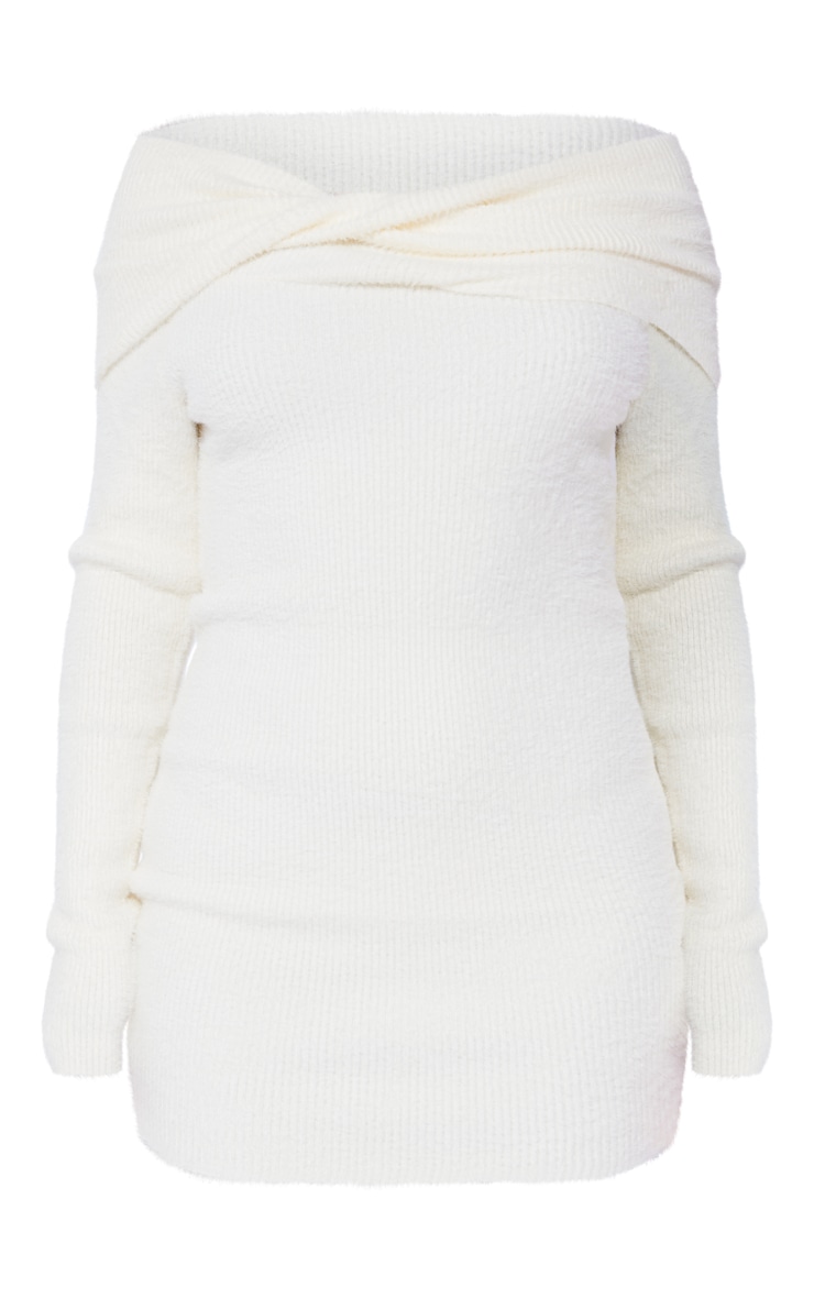 Petite Cream Eyelash Knit Fold Over Mini Dress image 5