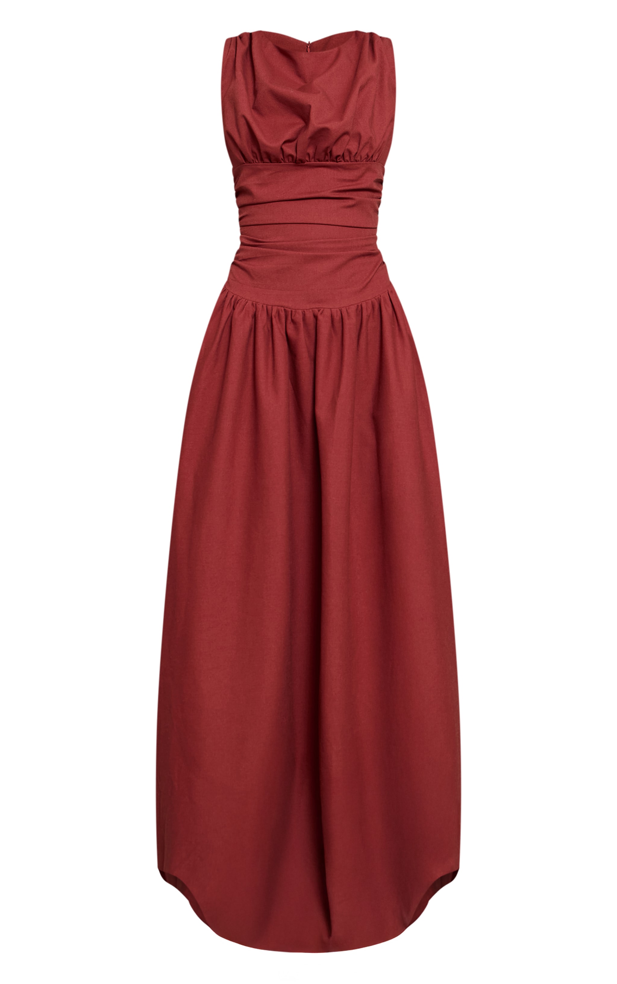 Deep Red Boat Neck Ruched Detail Puffball Maxi Dress image 5