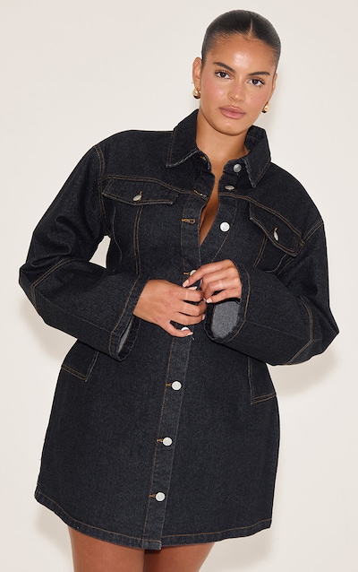 Plus Raw Indigo Wash Seam Detail Long Sleeve Denim Shirt Dress