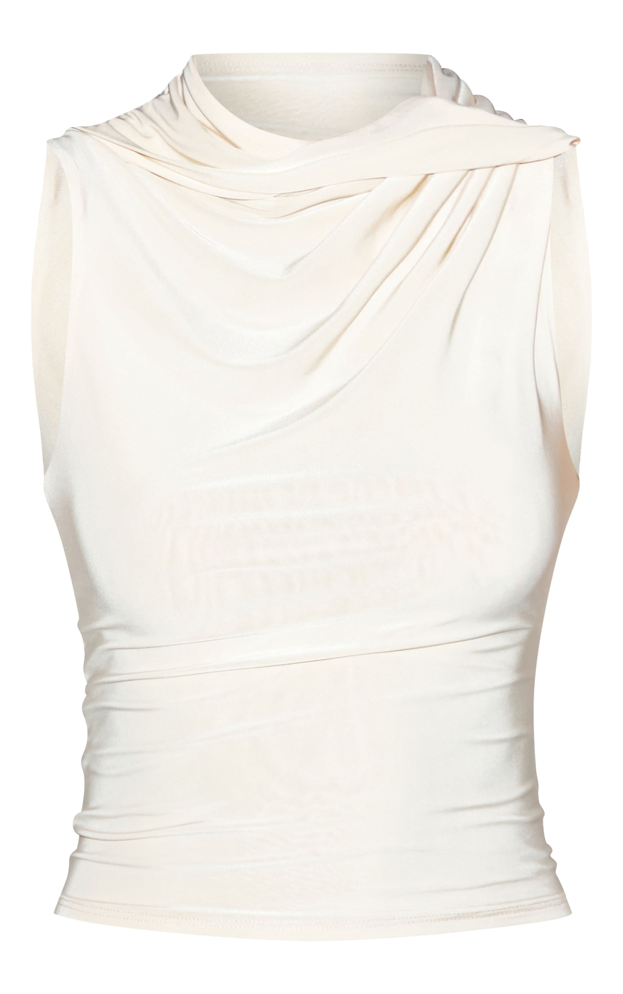 Cream Double Layer Slinky Neck Detail Long Top image 5