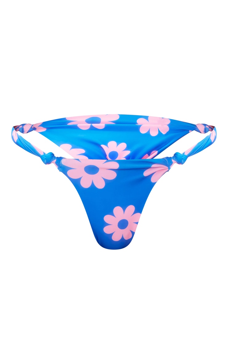 Blue Flower Print High Leg Bikini Bottoms image 1