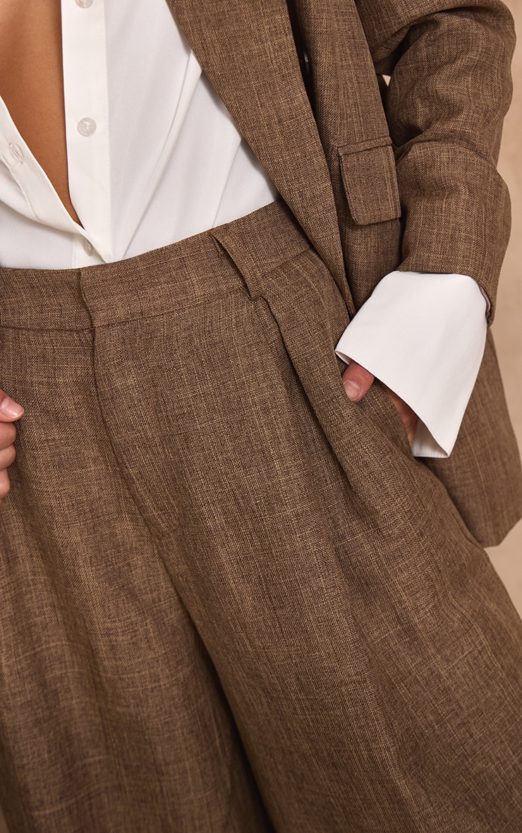 PLT Label Chocolate Brown Textured Wide Leg Pants image 4