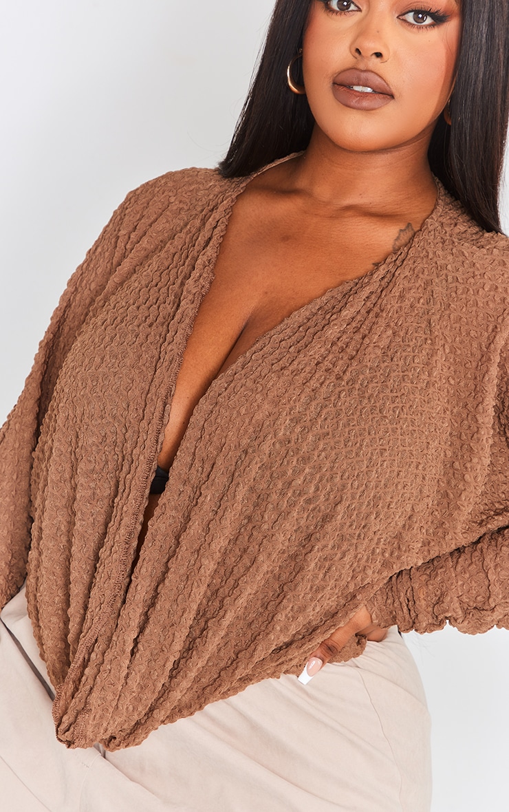 Plus Dark Khaki Textured Cowl Neck Drape Top image 4