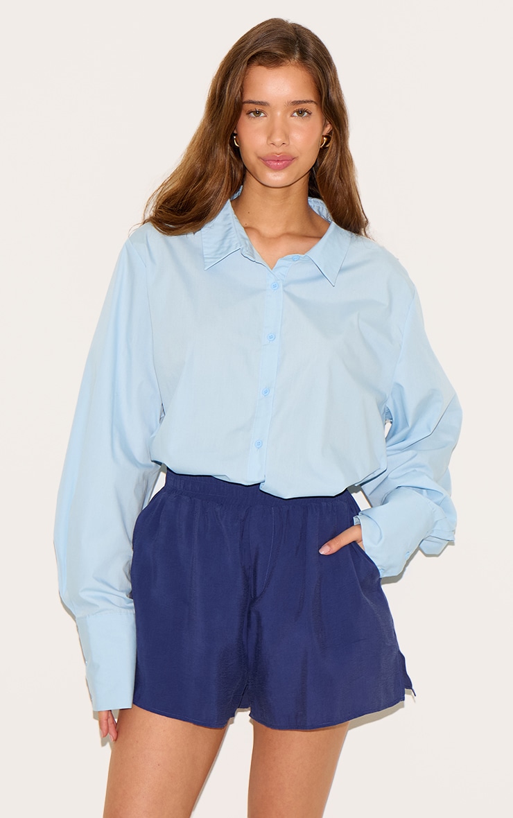 Navy Peached Woven Elasticated Waist Shorts image 3