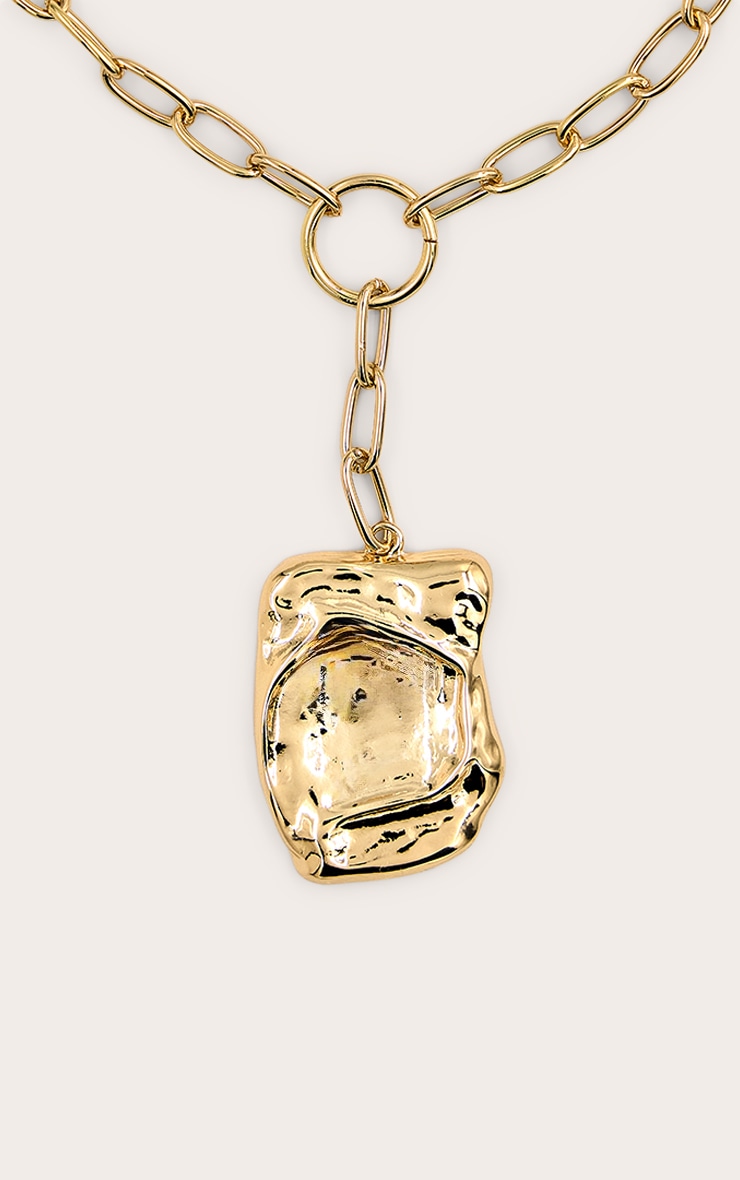 Gold Textured Large Pendant Statement Necklace image 3