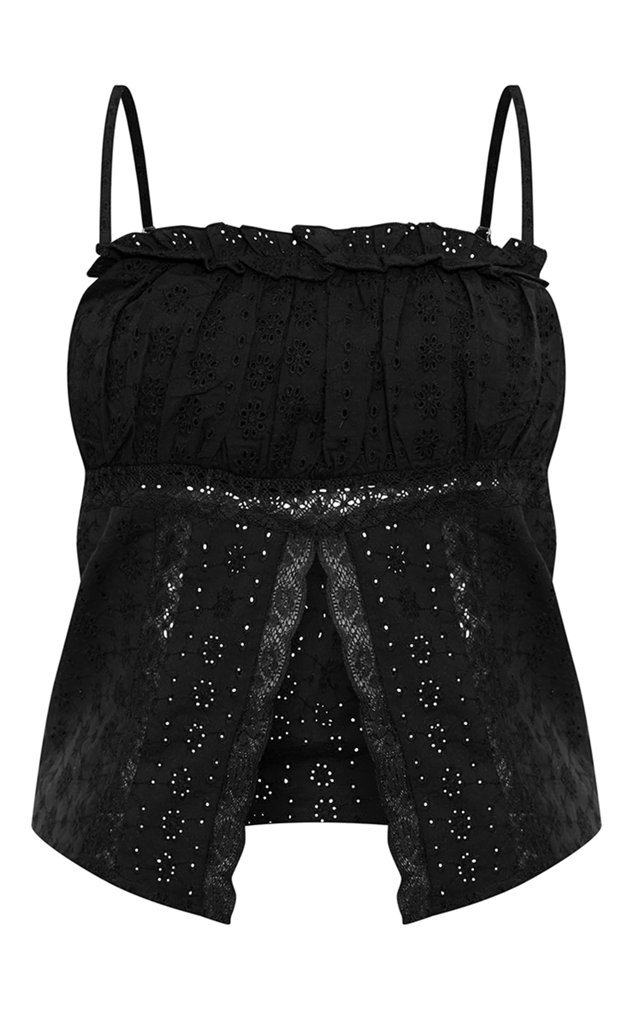 Black Lace Insert Split Front Cami Top image 5
