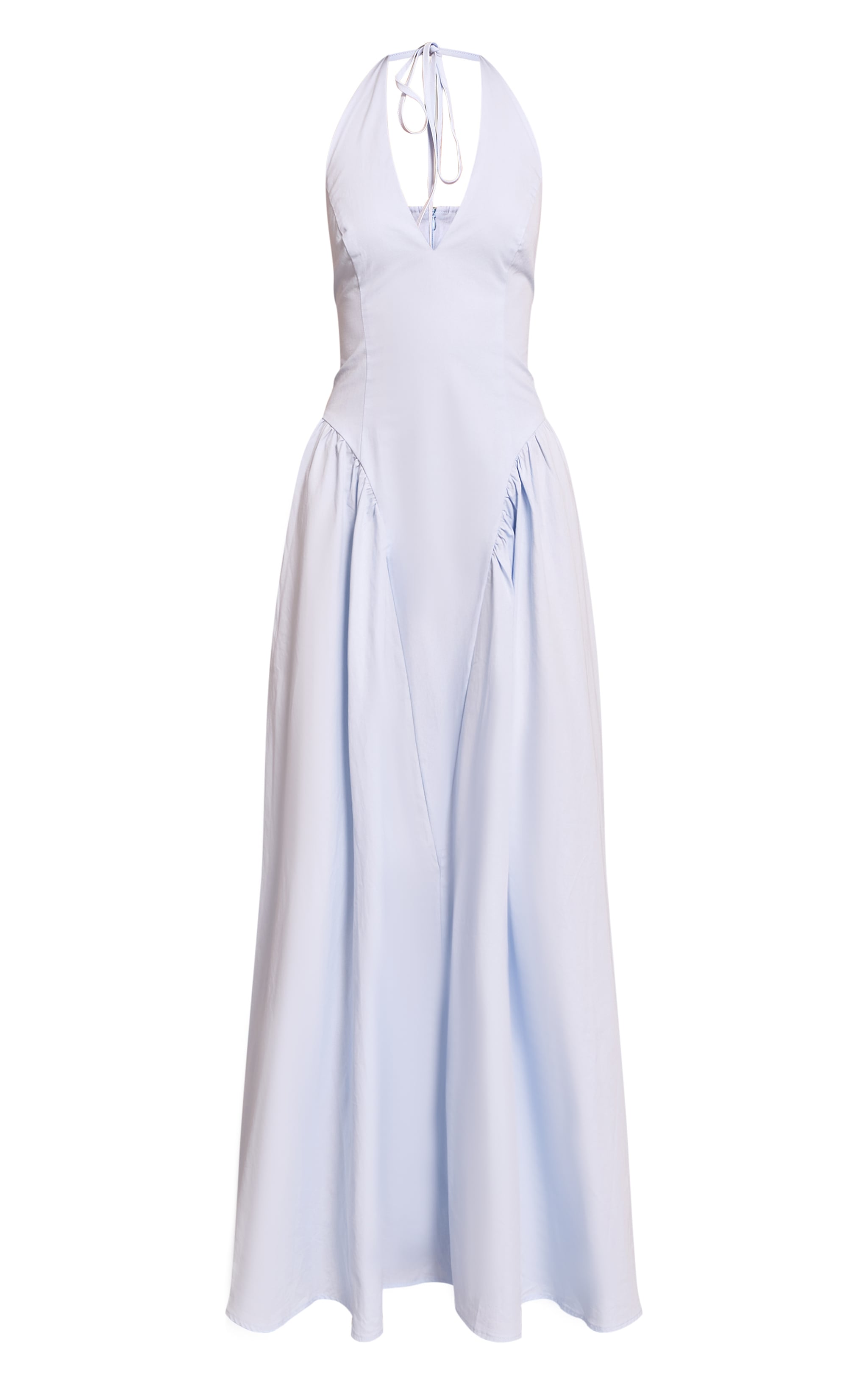 Light Blue Woven Halterneck Plunge Midaxi Dress image 5