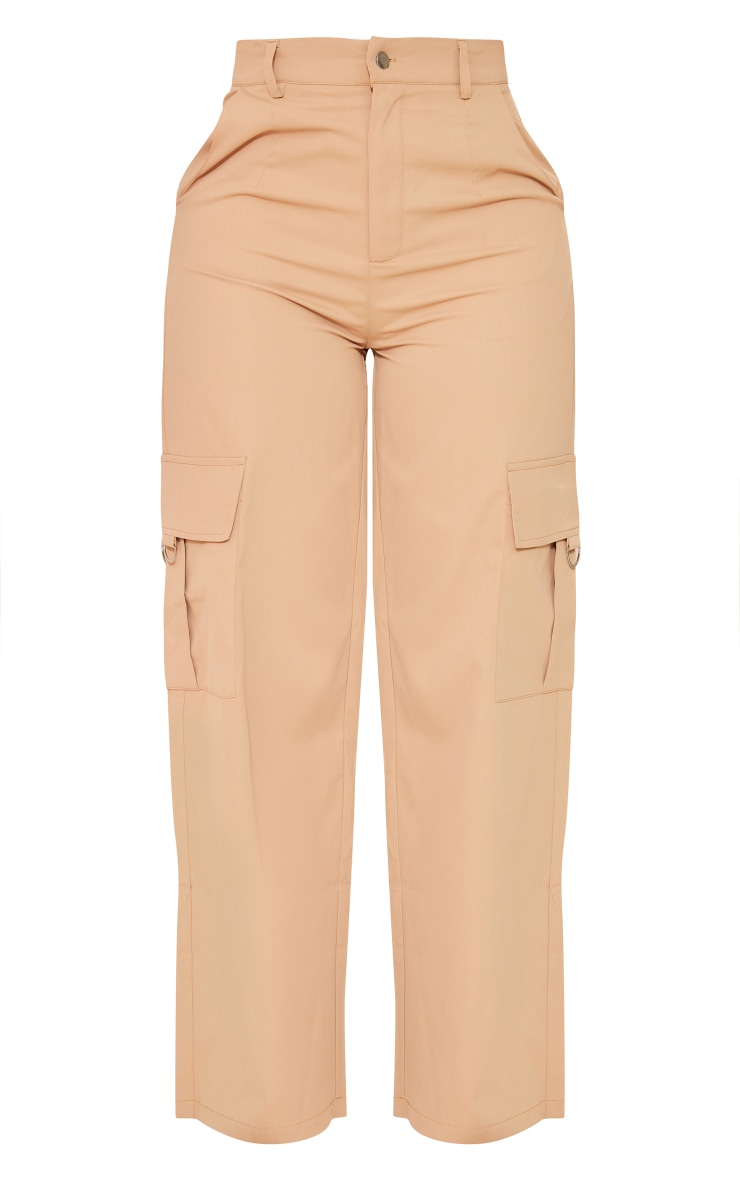 PRETTYLITTLETHING Shape Light Taupe Buckle Detail Cargo Wide Leg Pants image 5