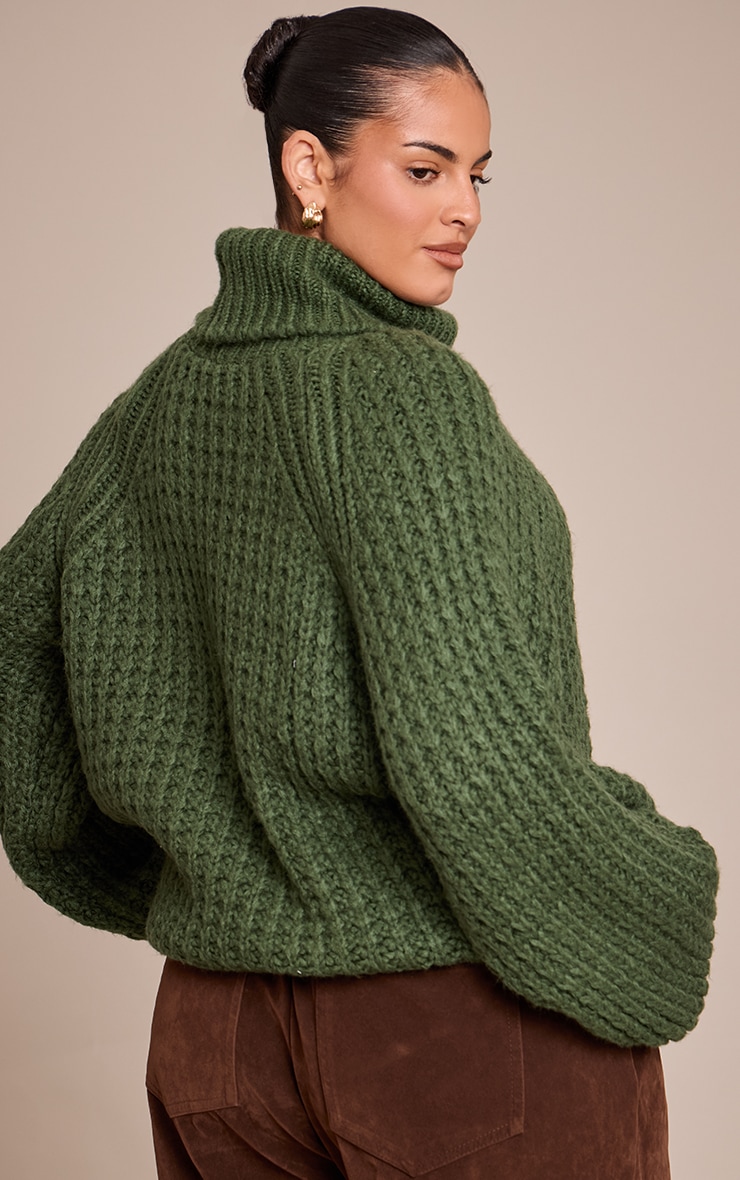 Plus Forest Green Chunky Knitted Roll Neck Jumper  image 2