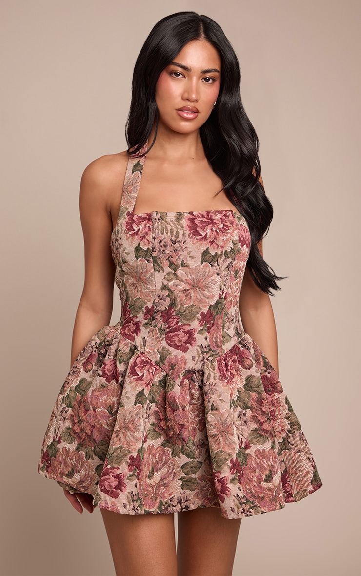 Pink Tapestry Halterneck Shift Dress image 1