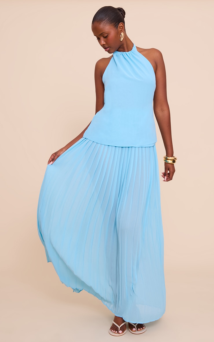 Sky Blue Overlay Pleated Skirt Maxi Dress image 1