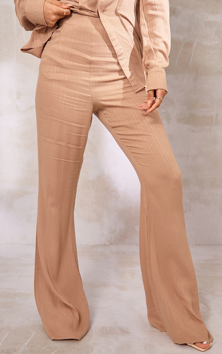 Camel Textured Stripe Pocket Flared Trousers image 2