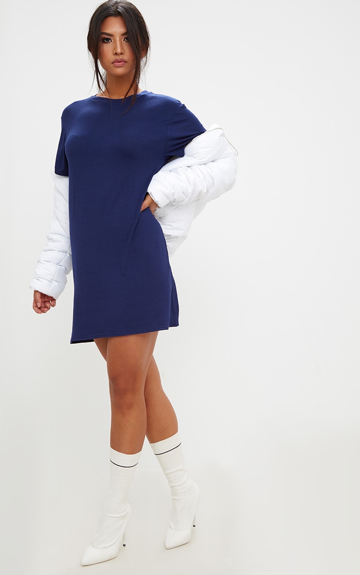 Basic Navy Short Sleeve T Shirt Dress. Dresses PrettyLittleThing USA