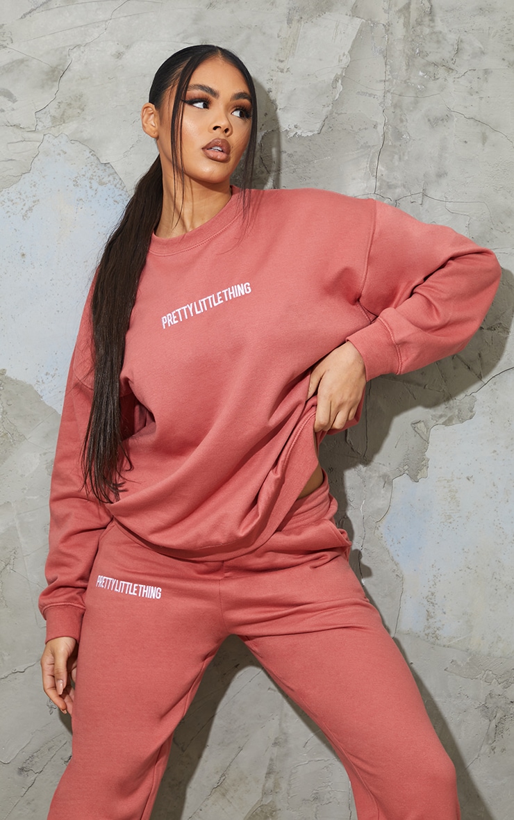 PRETTYLITTLETHING Dusty Rose Embroidered Slogan Sweater