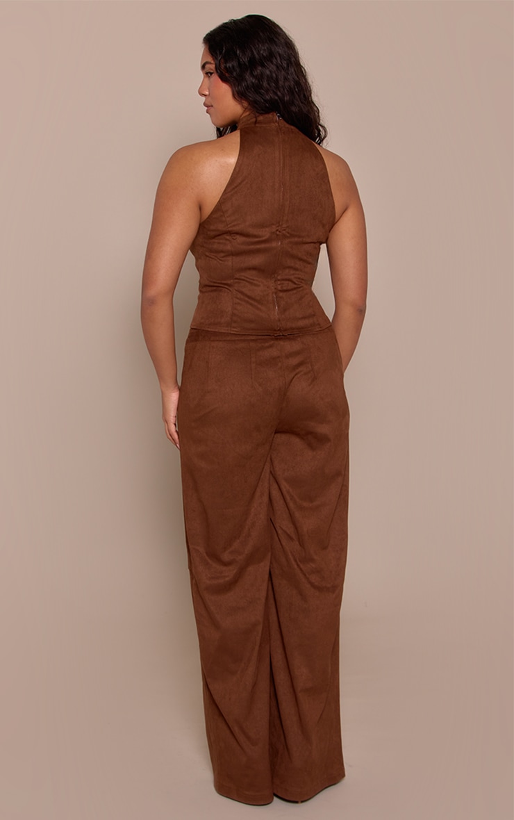 Shape Brown Suede Seam Front Wide Leg Trouser image 3